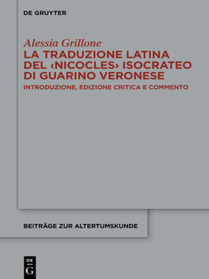 cover image of La traduzione latina del  Nicocles› isocrateo di Guarino Veronese